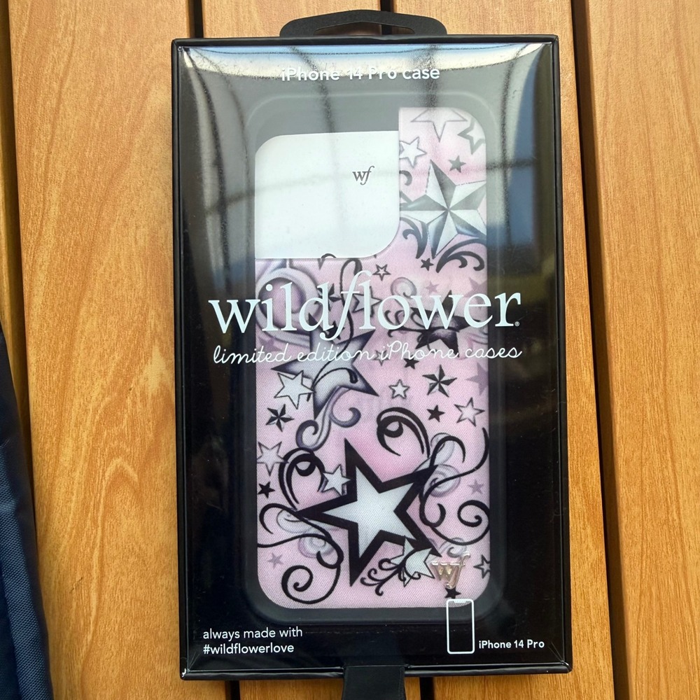 Wildflower iPhone 14 Pro Case Pink Black Stars Graphic Limited Edition New